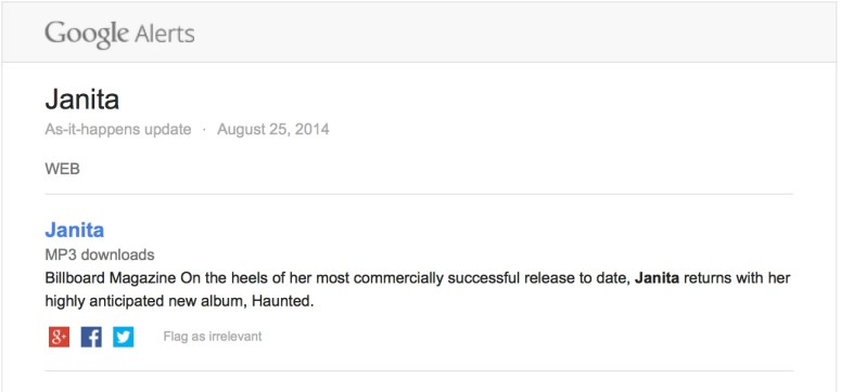 Janita G Alert Email