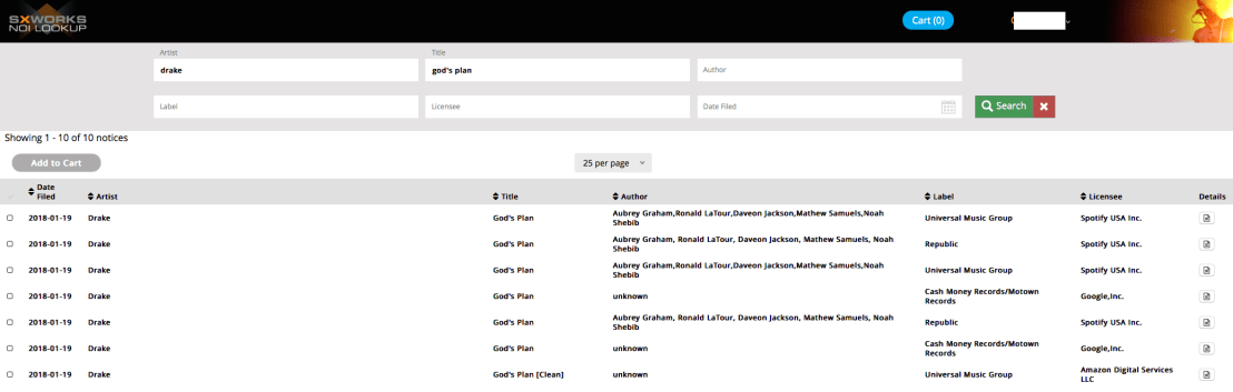 Gods Plan Drake SX Lookup